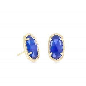 Ellie Gold Stud Earrings in Cobalt Cats Eye